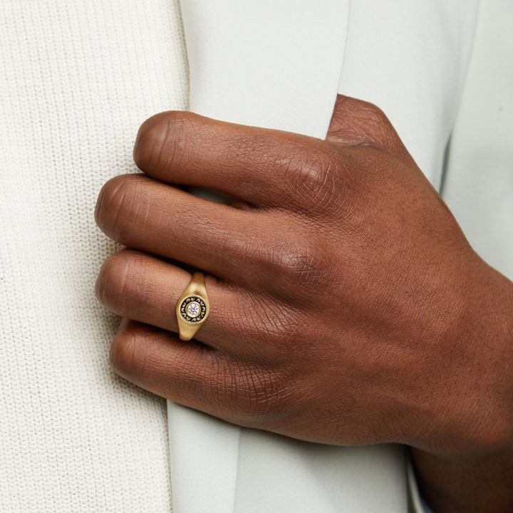 Icon White Diamond Signet Ring-Lifestyle View