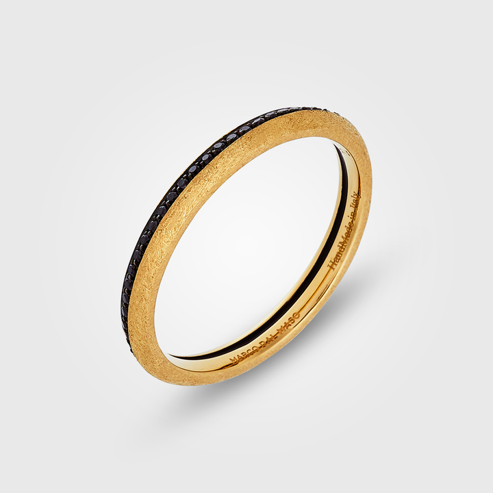 CONTINUUM 18K Brushed Yellow Gold, Black Diamonds & Black Enamel Sleek Band