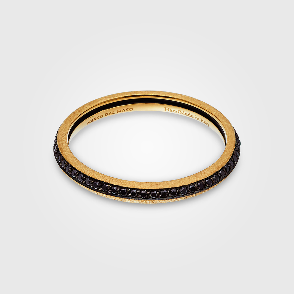 CONTINUUM 18K Brushed Yellow Gold, Black Diamonds & Black Enamel Sleek Band