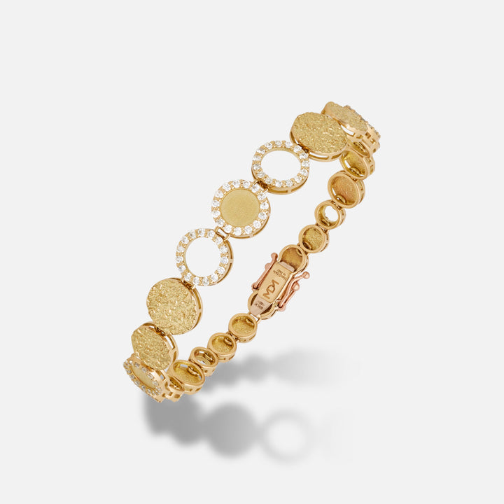 Frammenti Yellow Gold and White Diamonds Bracelet featuring matte 18K gold and pavé white diamonds