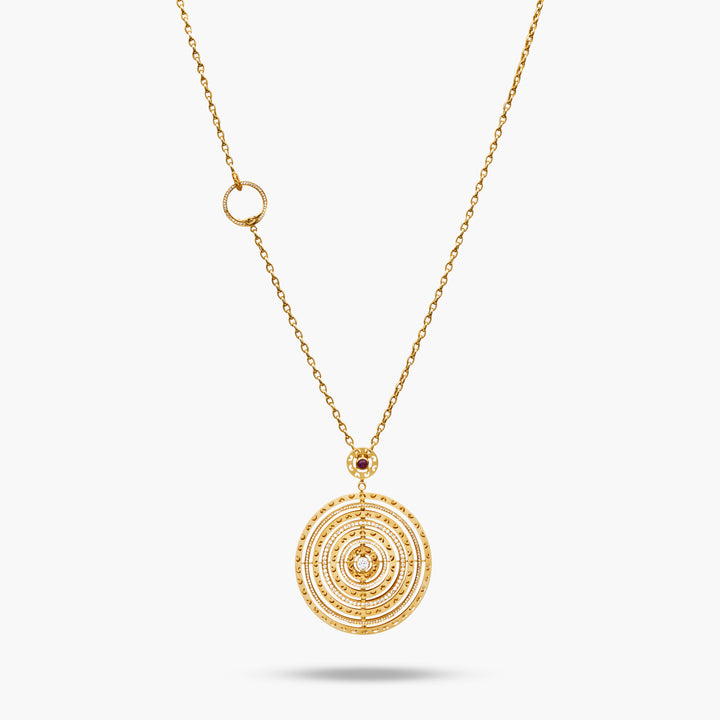 Amaia Twilight Pendant in 18k yellow gold with white diamonds and red sapphire