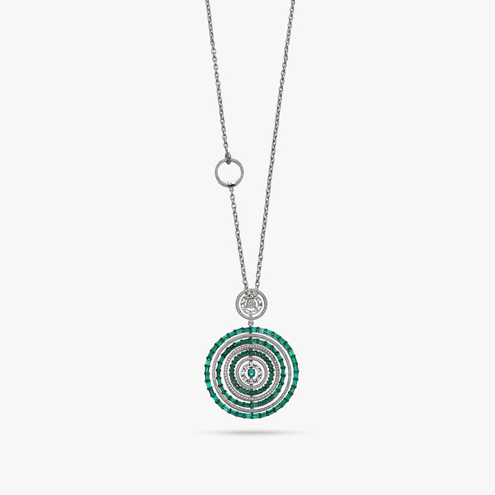 Amaia Twilight Baguette Pendant in 18k white gold with green emerald and white diamonds