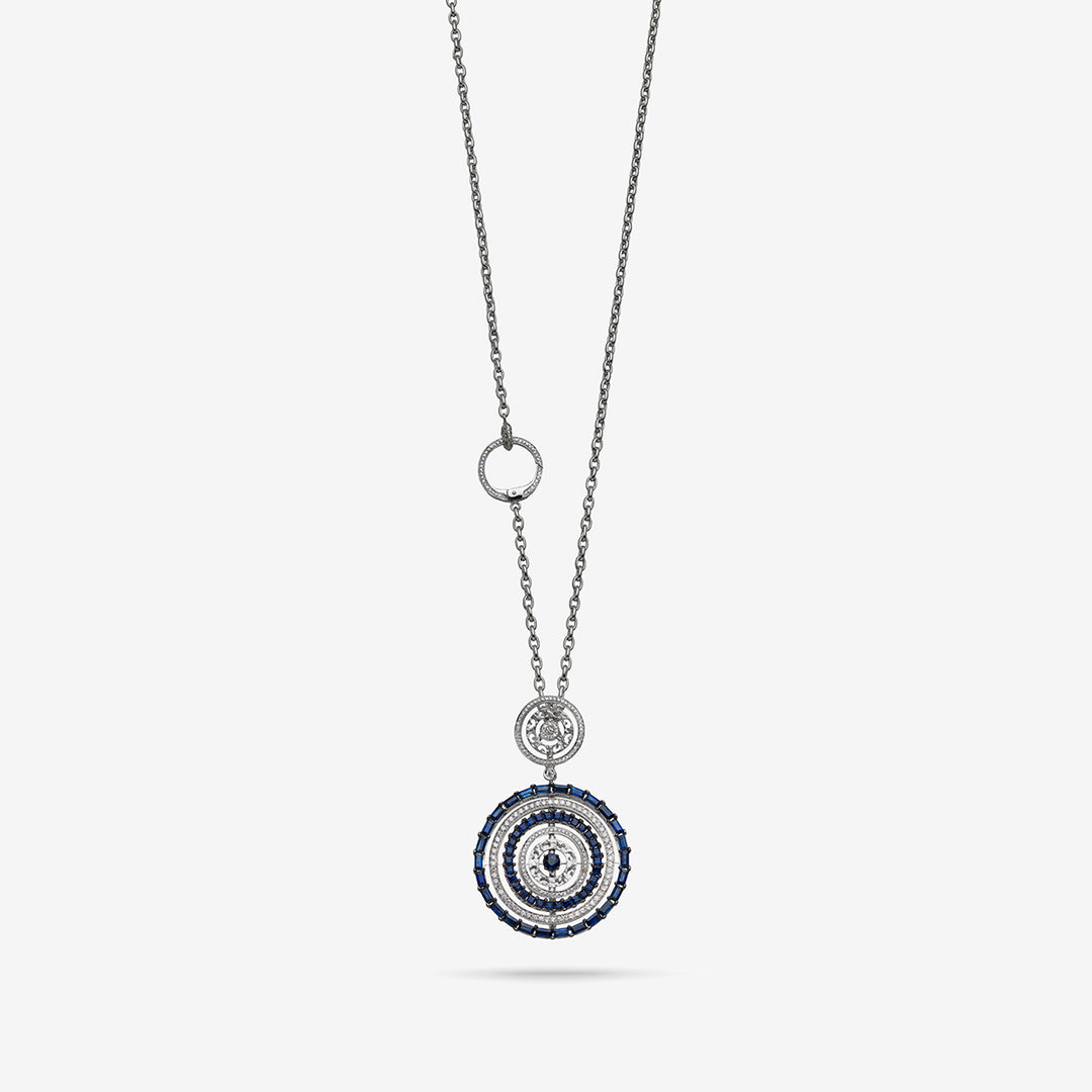 Amaia Twilight Baguette Pendant in 18k white gold with blue sapphire and white diamonds