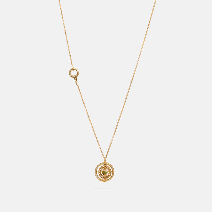 Amaia Twilight Diamond Pendant in matte 18k yellow gold with green sapphire and white diamonds