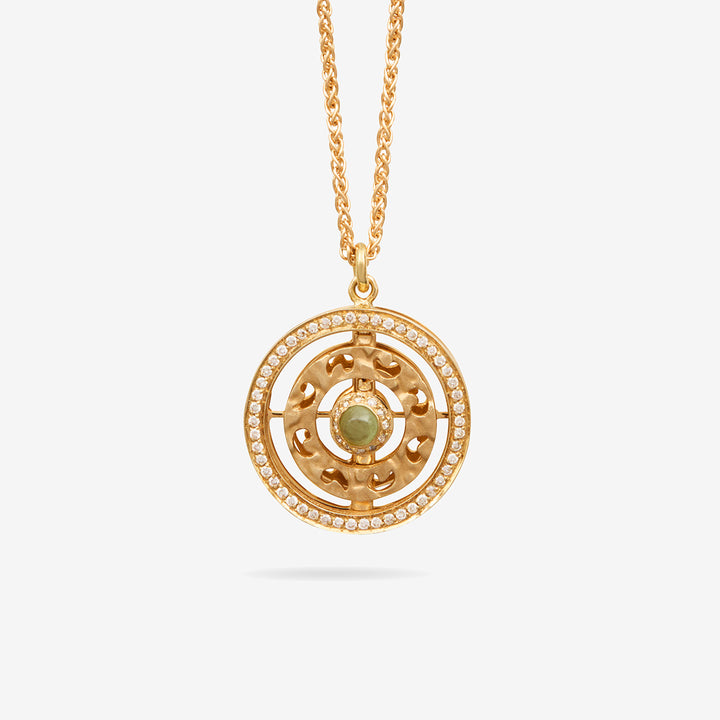 Close-up of Amaia Twilight Diamond Pendant showing brushed gold and gemstone contrast.