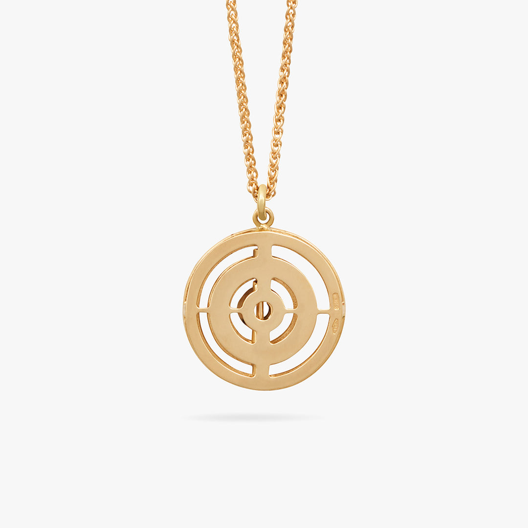 Detail of matte 18k yellow gold Amaia Twilight Diamond Pendant capturing refined texture and craftsmanship.