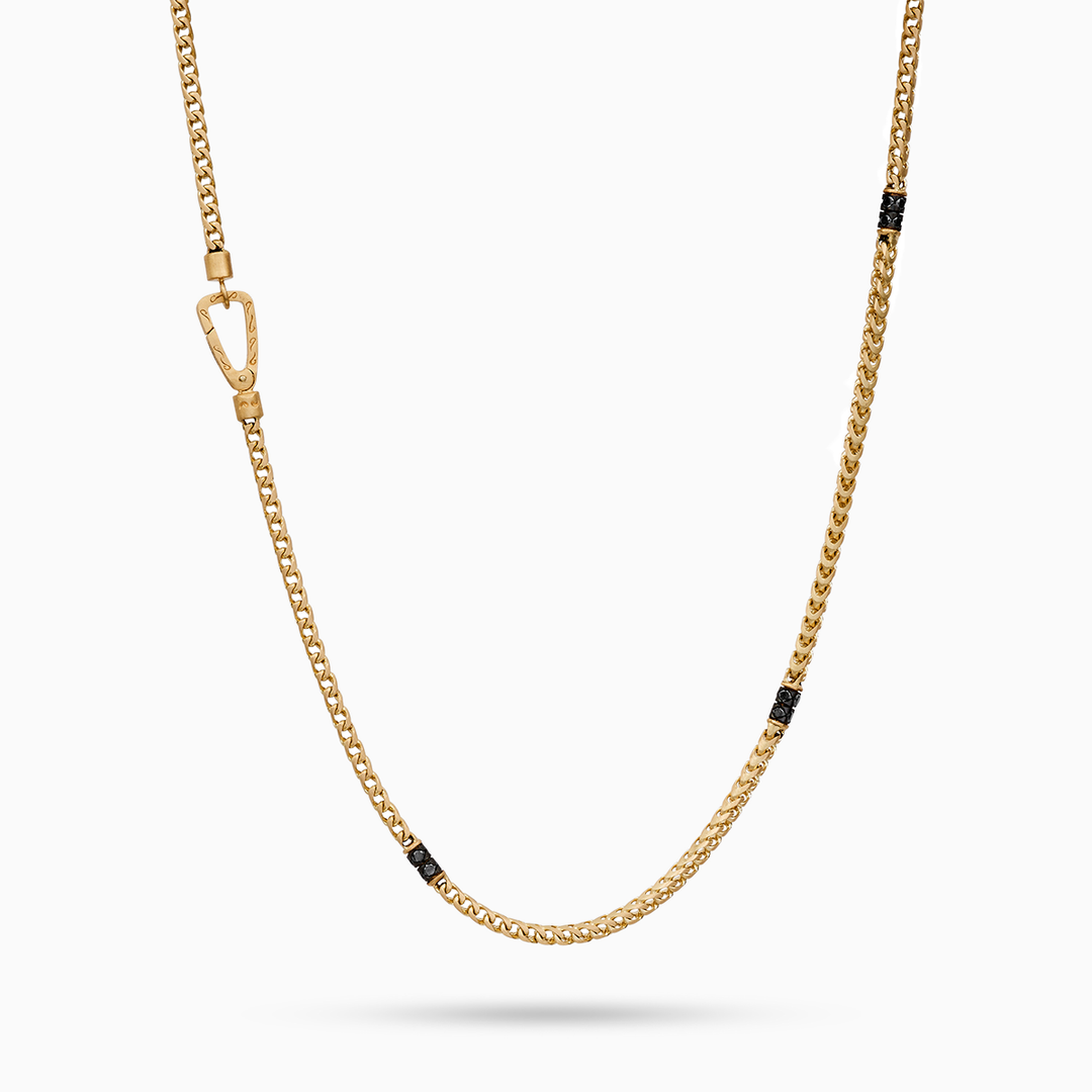 ULYSSES Mesh Chain 18K Yellow Gold with Black Diamonds Luxurious Bold Statement Piece 52cm-Standard View