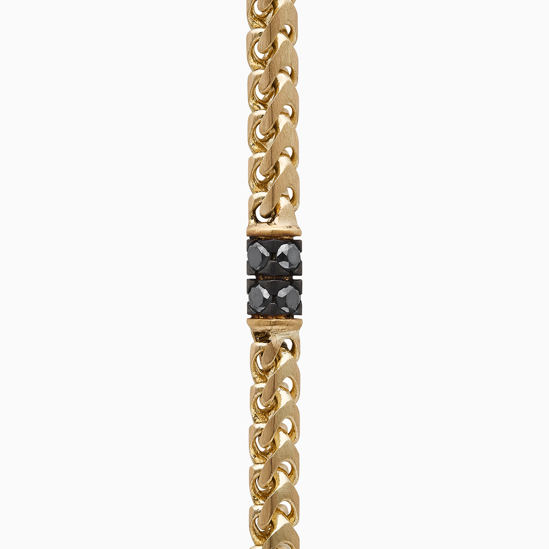 ULYSSES Mesh Chain 18K Yellow Gold with Black Diamonds Luxurious Bold Statement Piece 52cm-Straight View