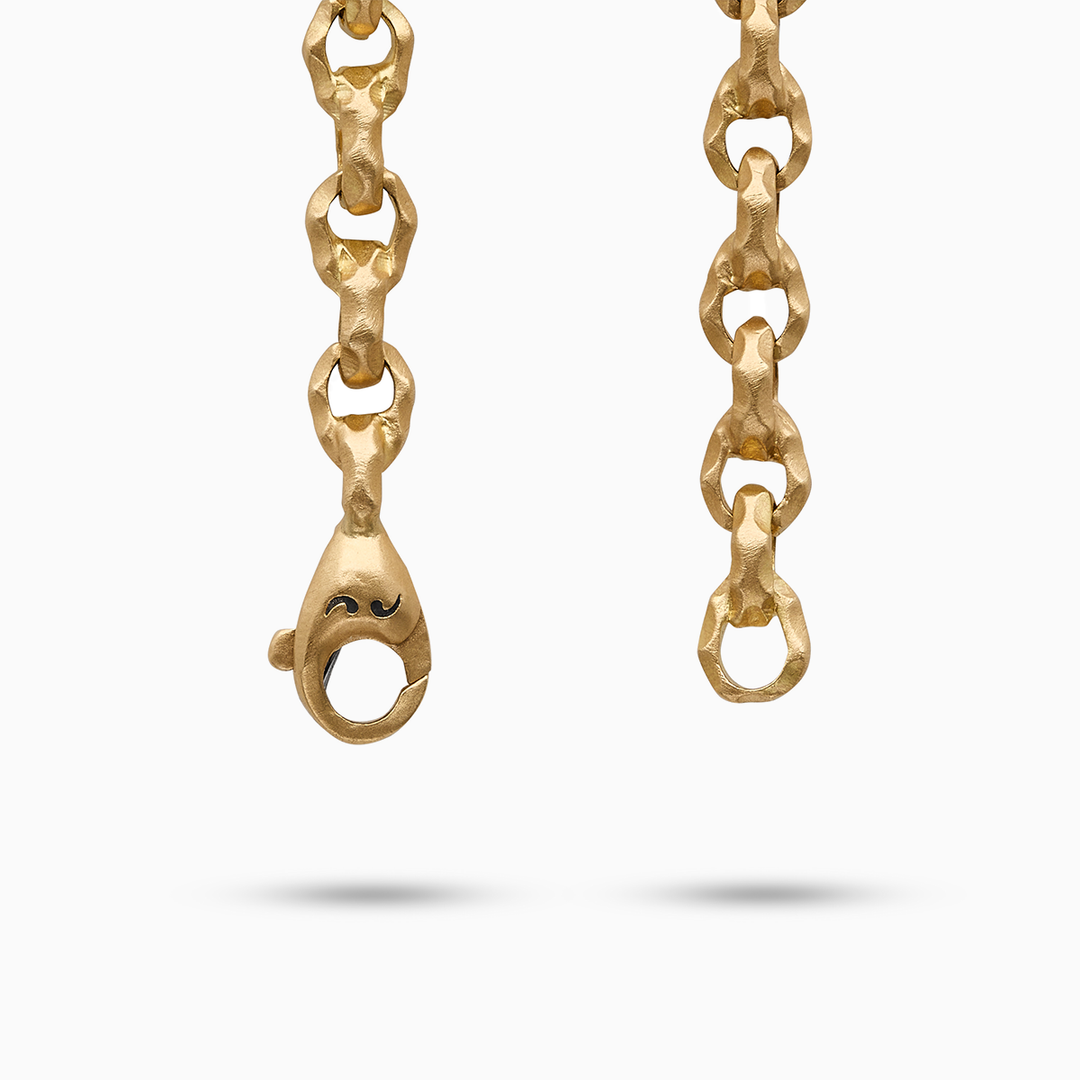 ULYSSES Hammered Chain 18K Yellow Gold Matte Chain Bold Textured Hammered Design 52cm-Straight View