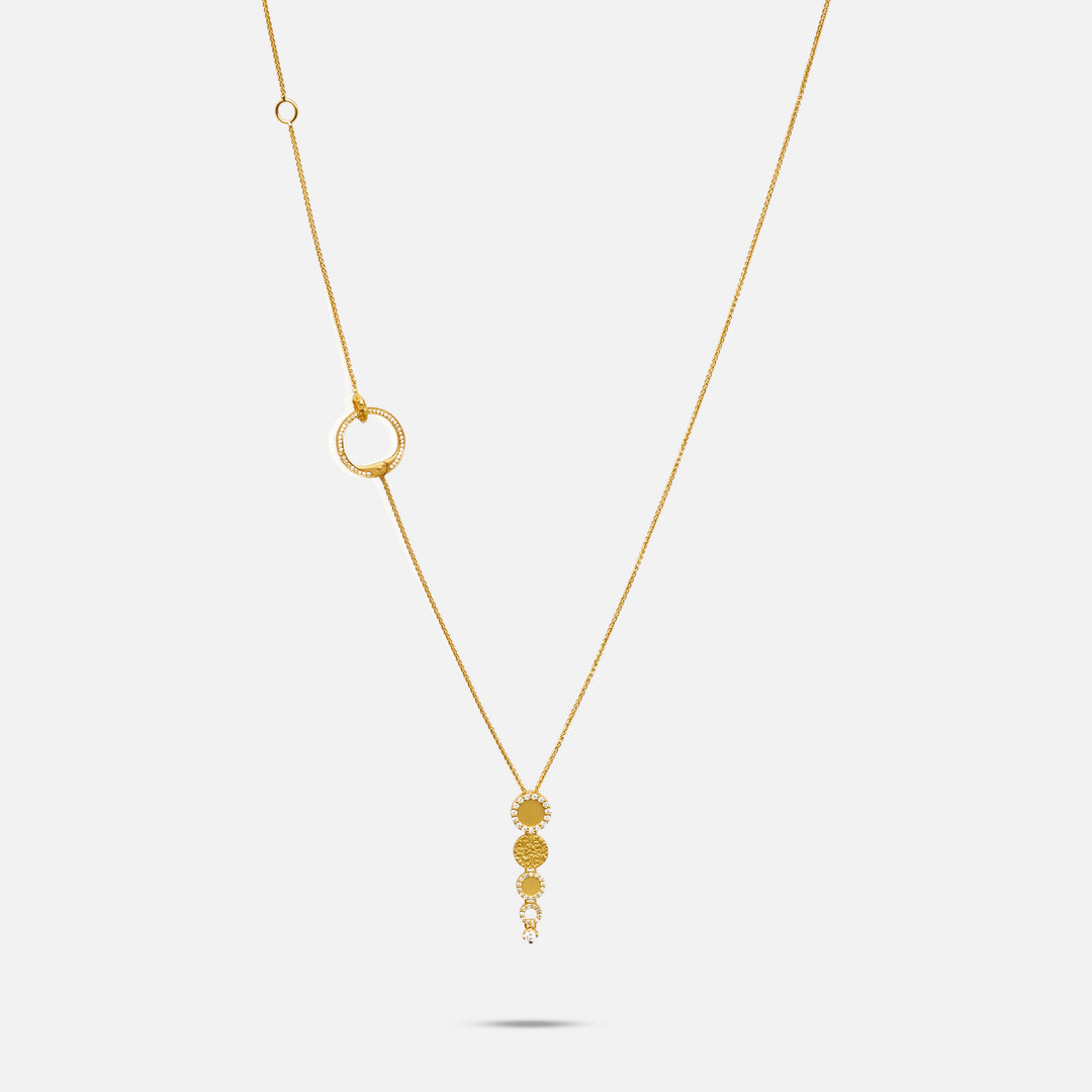 Frammenti Yellow Gold and White Diamonds Pendant, featuring 18K matte gold and hand-set white diamonds.