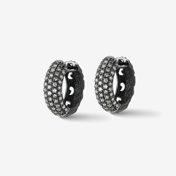 Warrior Single Hoop Earring in Black Gold & White Diamonds