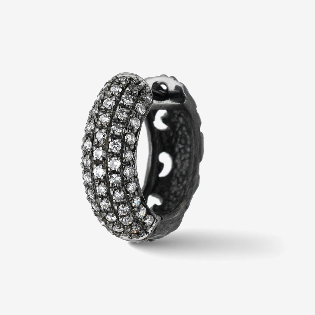Marco Dal Maso Men Warrior Pavé Hoop Earring in silver with sparkling pavé detailing, showcased on a white background.