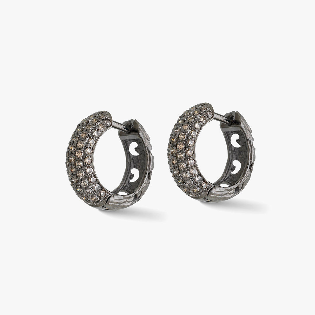 Warrior Single Hoop Earring in Black Gold & Champagne Diamonds