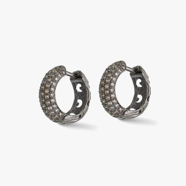 Warrior Single Hoop Earring in Black Gold & Champagne Diamonds