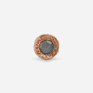 Warrior medallion stud earring in 18K rose gold with hematite center and champagne diamonds handcrafted in Italy by MARCO DAL MASO