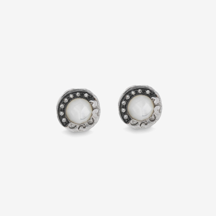 Warrior Single 18KT White and Black Gold Stud Earring with MOP and white diamonds