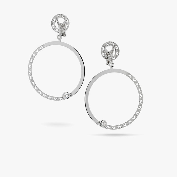 Amaia Hoop Earrings in 18k white gold with pavé white diamonds.
