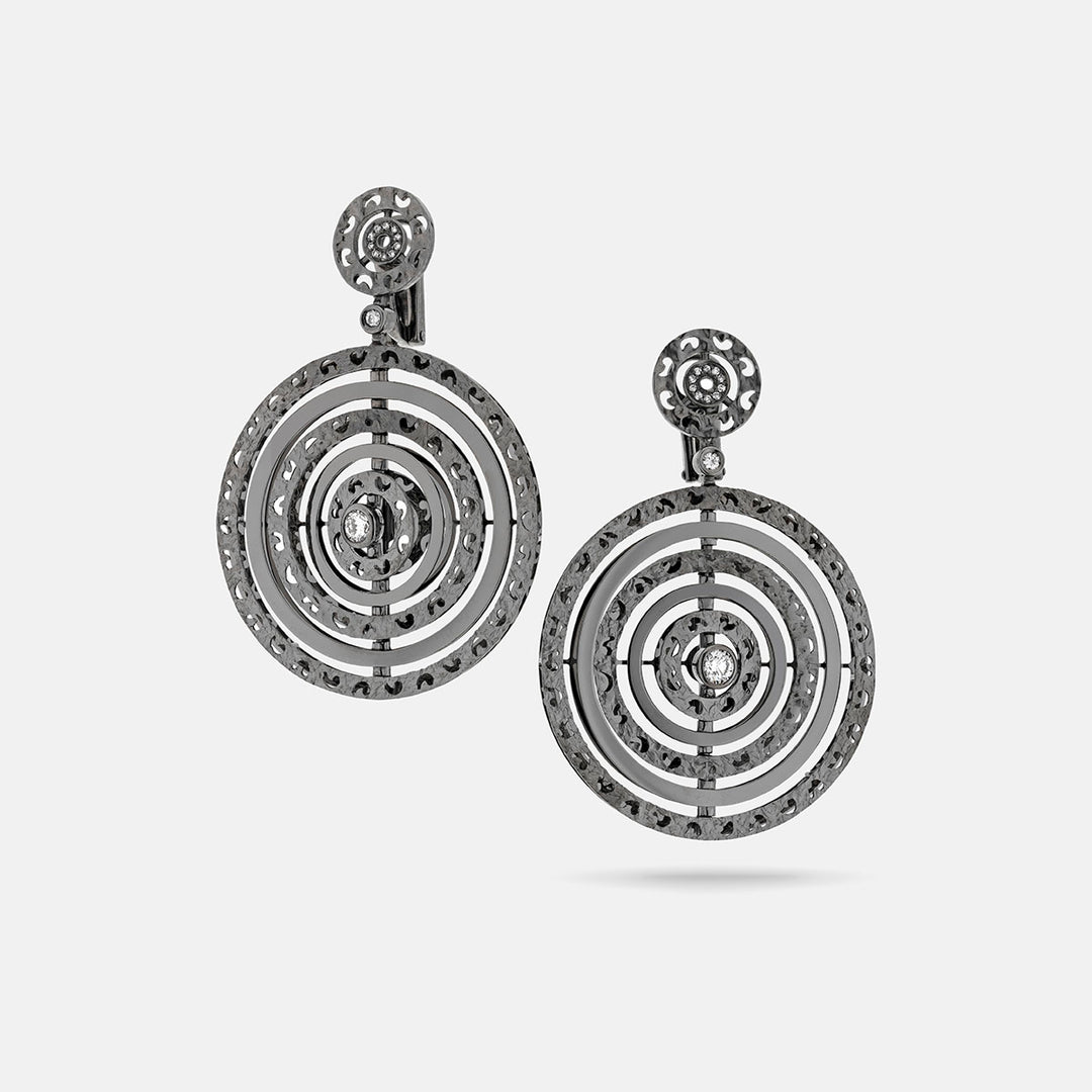 Amaia Twilight Earrings in polished 18k black gold with pavé white diamonds