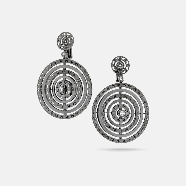 Amaia Twilight Earrings in polished 18k black gold with pavé white diamonds
