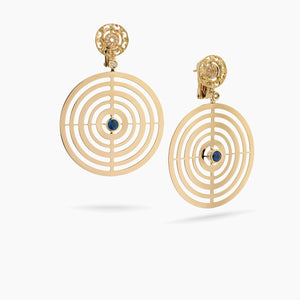 Amaia Centric Twilight Earrings in 18k yellow gold with white diamonds and blue sapphires
