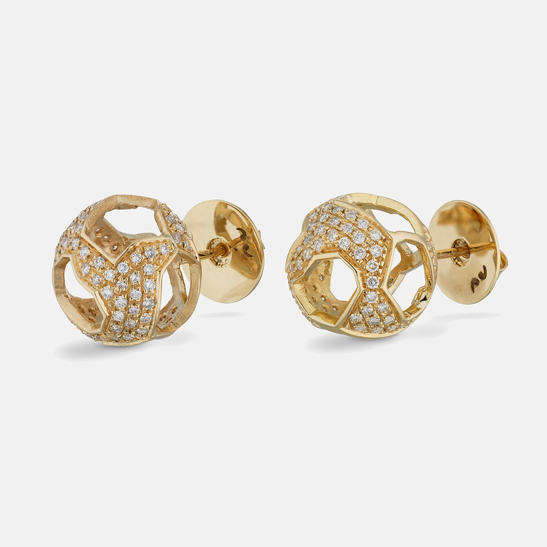 Explosion of Joy Grand Studs Earrings with White Diamonds with 18kt Yellow Gold