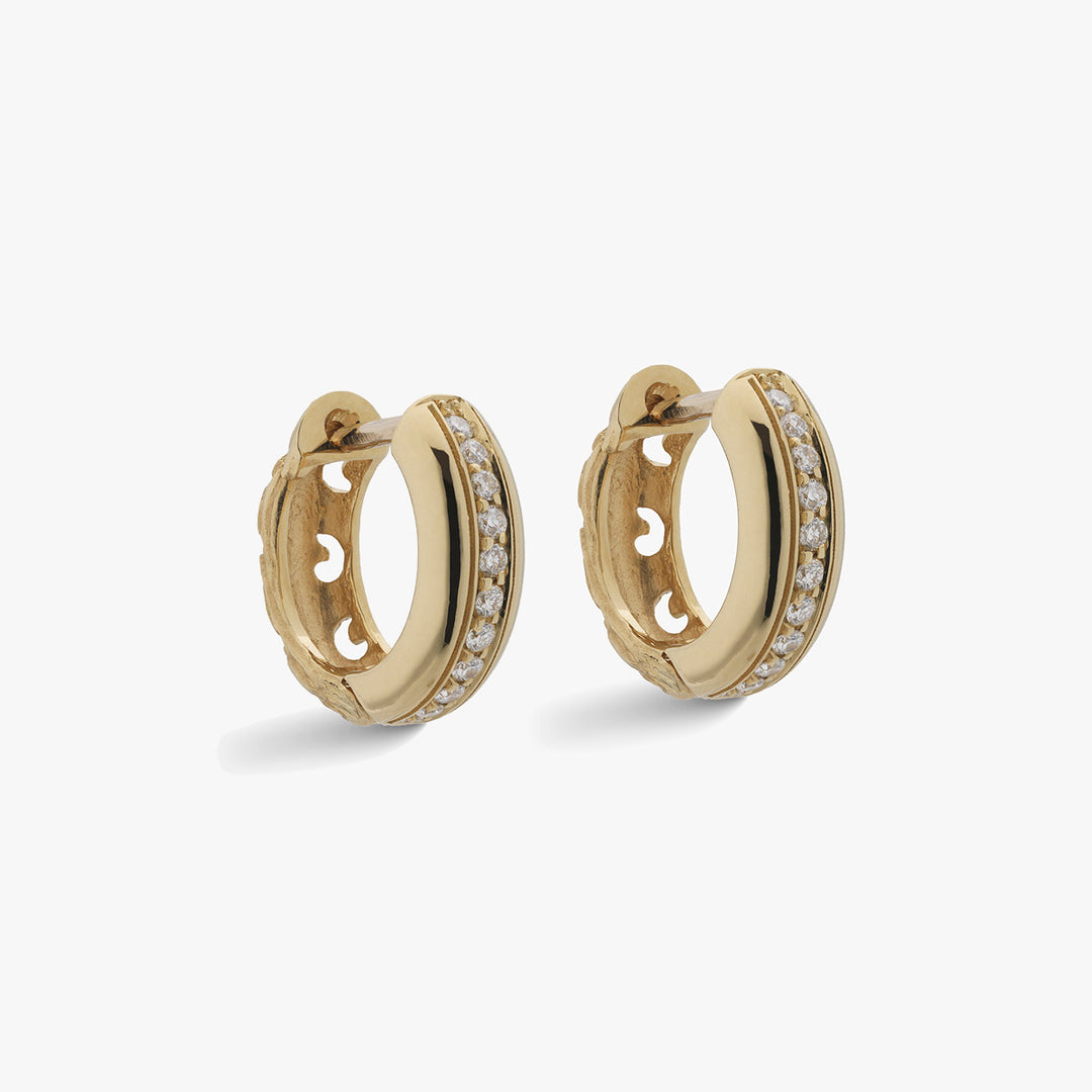 Warrior Single Hoop Thin Earring with White Diamonds