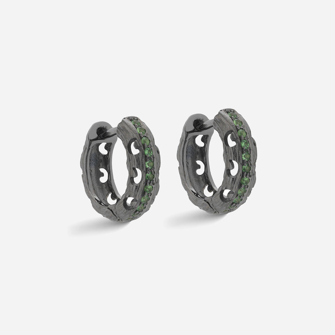 Marco Dal Maso Men Warrior Carved Hoop Earring in silver with intricate tribal design, displayed against a neutral background.