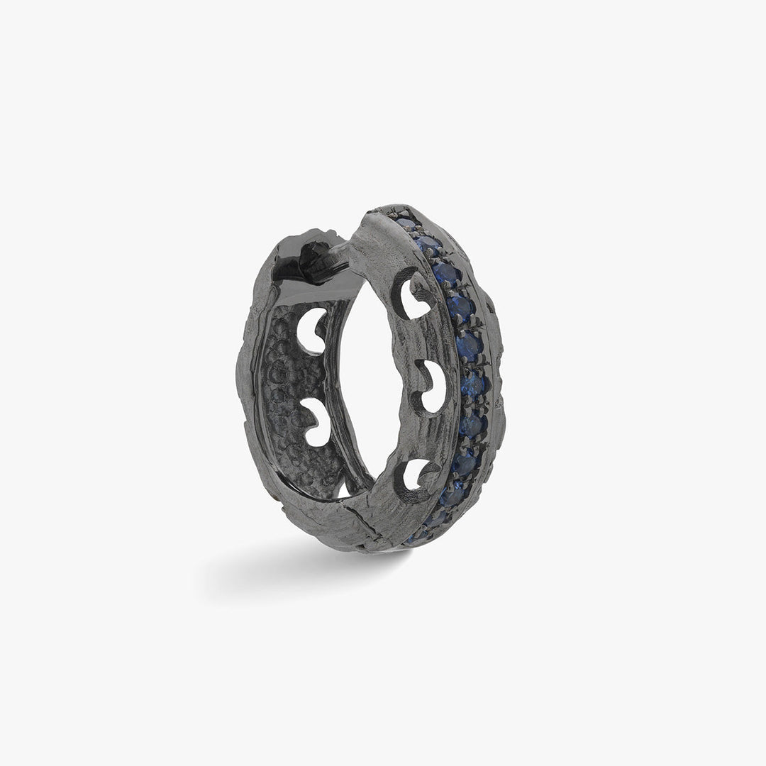 Marco Dal Maso Men carved hoop earrings featuring bold, intricate designs in a polished metal finish.