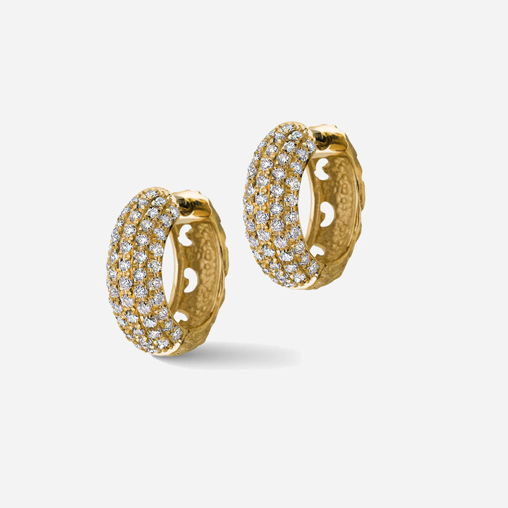 Warrior Hoop Earrings Yellow Gold White Diamonds-Standard View