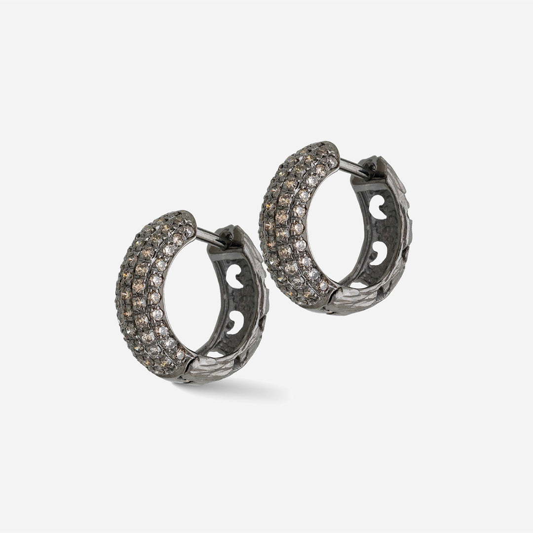 Warrior Hoop Earrings Black Gold Champagne Diamonds-Standard View