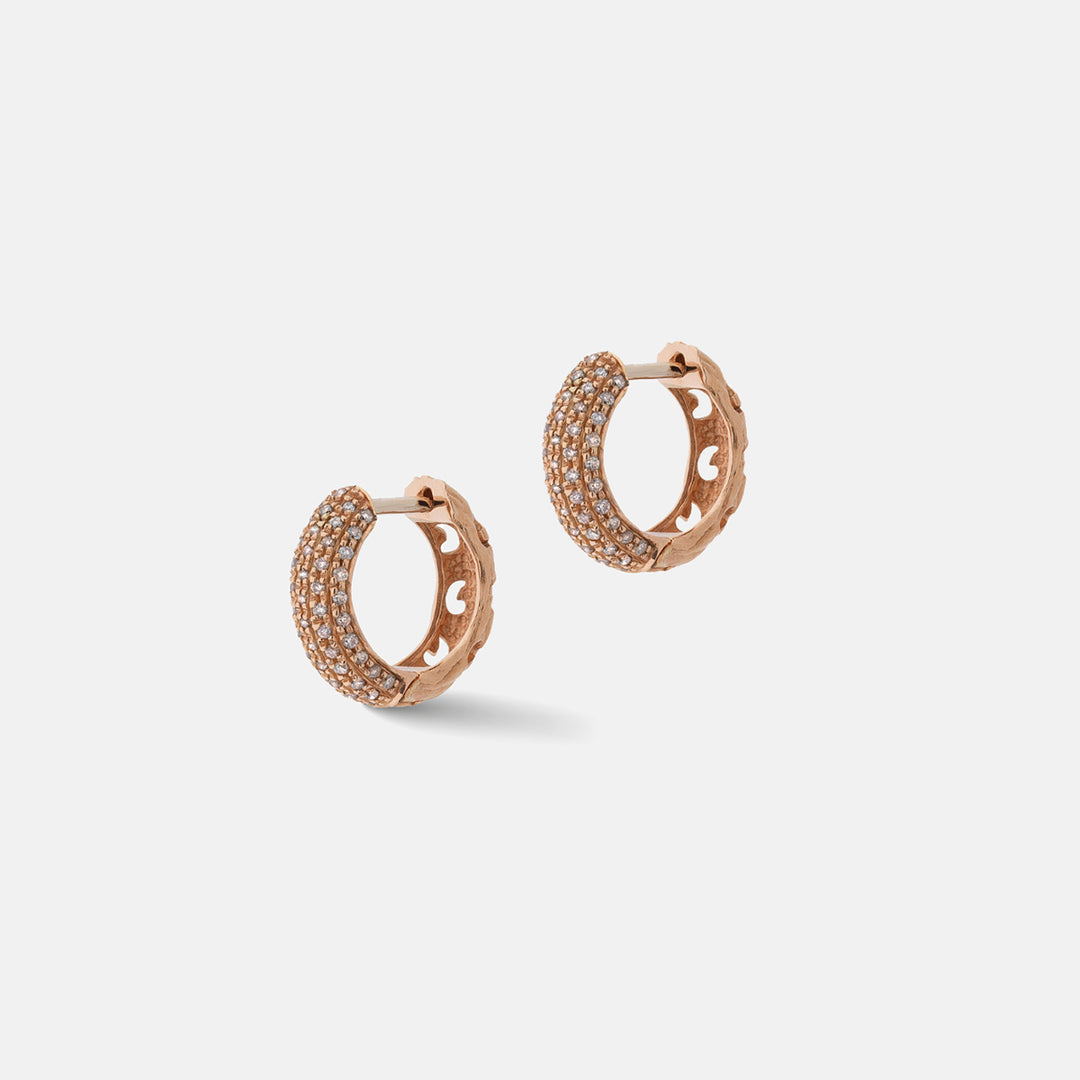 Warrior Hoop Earrings Rose Gold Champagne Diamonds-Standard View