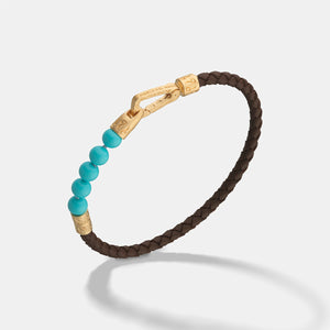 LASH 6 mm Beaded Bracelet, Yellow Gold Vermeil, Turquoise, Brown Leather-Standard View