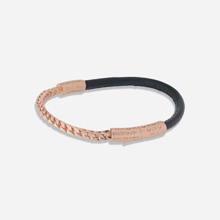 LASH Chain & Braided Leather Bracelet, Rose Gold Vermeil, Black Leather-Straight View