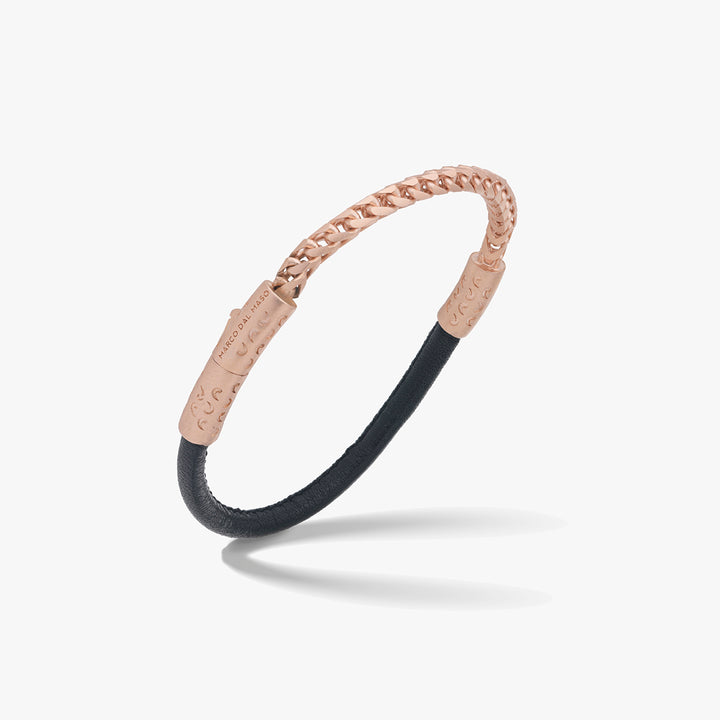 LASH Chain & Braided Leather Bracelet, Rose Gold Vermeil, Black Leather-Standard View