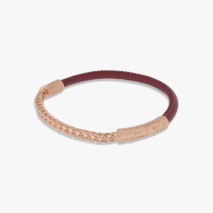 LASH Chain & Braided Leather Bracelet, Rose Gold Vermeil, Red Leather-Straight View