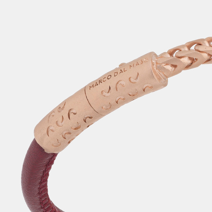 LASH Chain & Braided Leather Bracelet, Rose Gold Vermeil, Red Leather-Close View