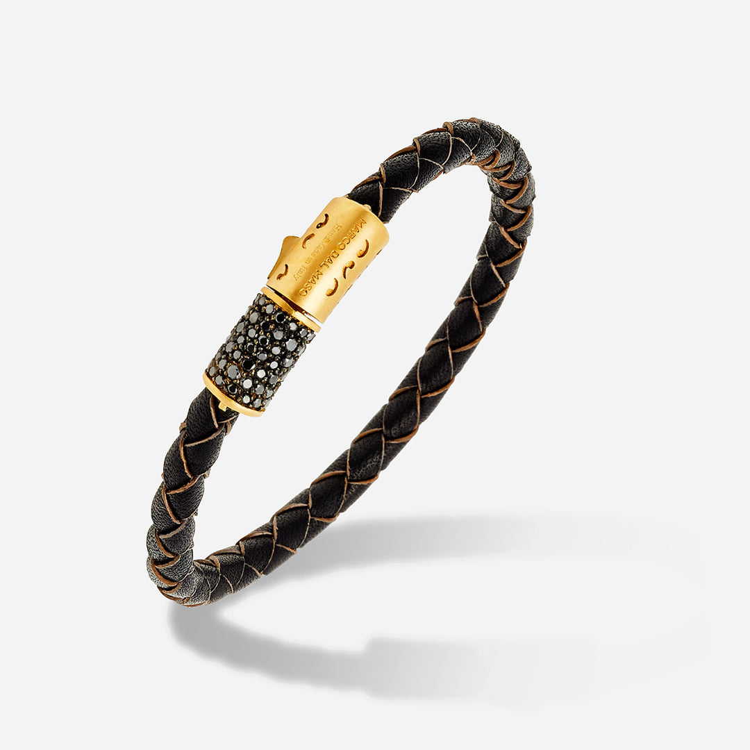 Lash 18K Yellow Gold Black Diamond Cylinder Clasp Bracelet with
