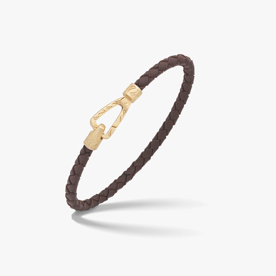 LASH Braided Bracelet, Yellow Gold Vermeil, Brown Leather-Standard View