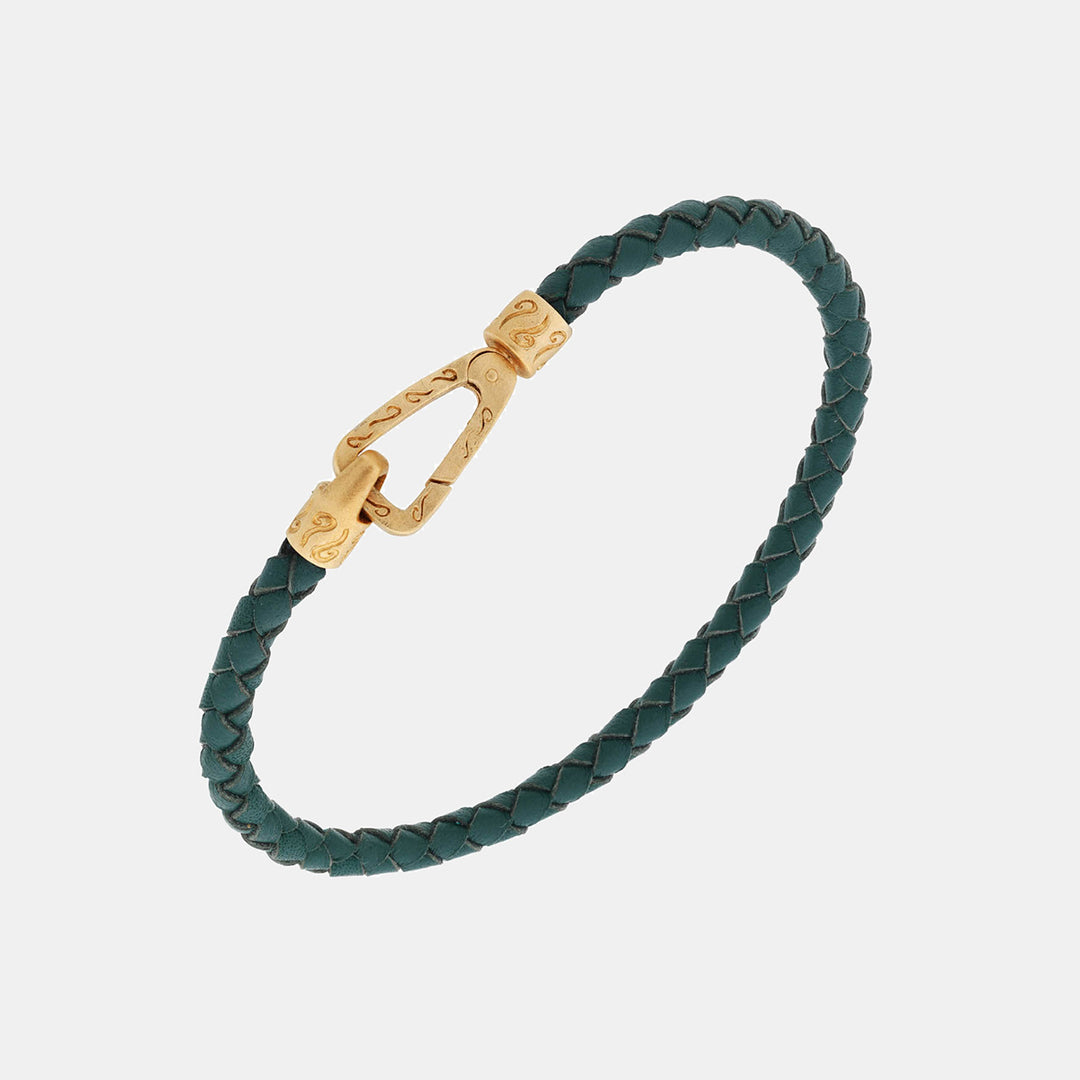 LASH Braided Bracelet, Yellow Gold Vermeil, Green Leather-Standard View