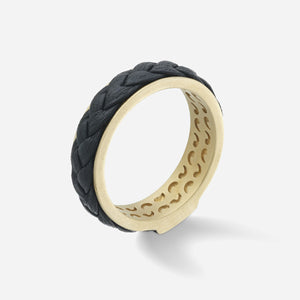 LASH Leather Braid Ring, Yellow Gold Vermeil, Black Leather-Standard View