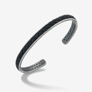 LASH braided Cuff, Oxidized Silver, Black Leather-Standard View