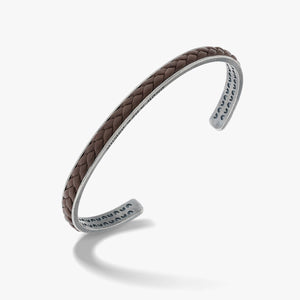 LASH braided Cuff, Oxidized Silver, Brown Leather-Standard View