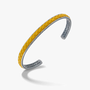 LASH braided Cuff, Oxidized Silver, Yellow Leather-Standard View