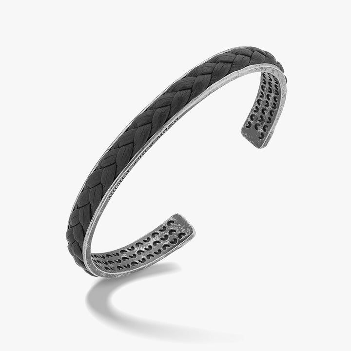 LASH Wide braided Cuff, Silver, Brown Leather-Standard View