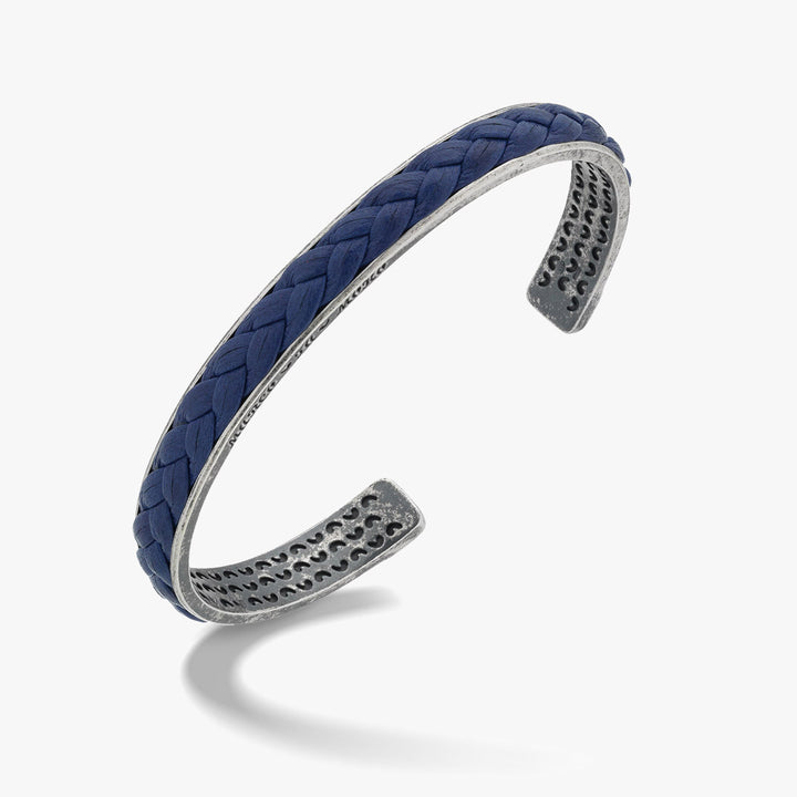 LASH Wide braided Cuff, Silver, Blue Leather-Standard View