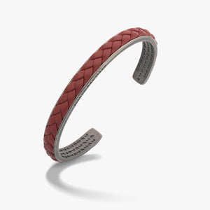 LASH Wide braided Cuff, Silver, Red Leather-Standard View