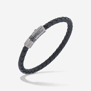 LASH Cylinder 2 Rows Gemstone Clasp Bracelet, Black Diamonds, Black Leather-Standard View