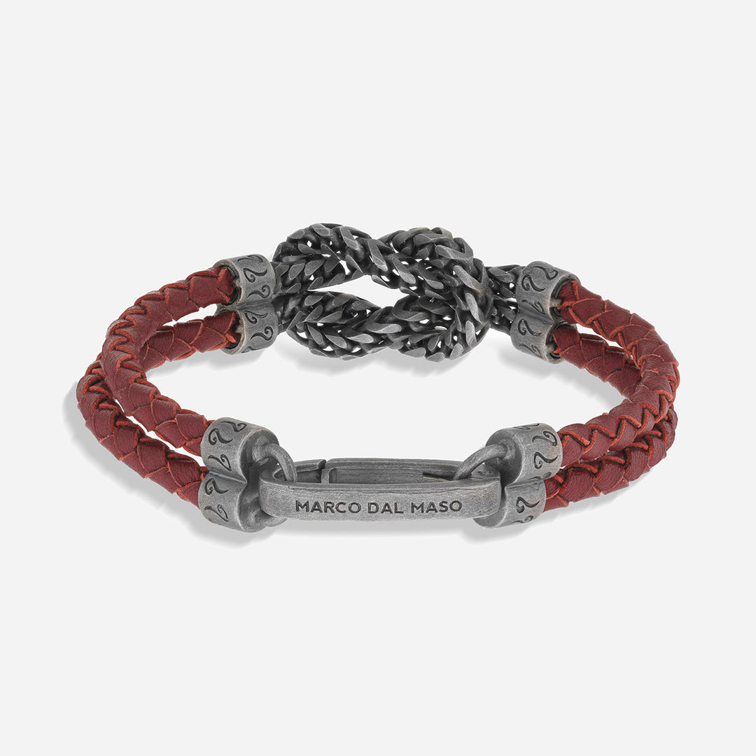 LASH Bold Marine Knot Bracelet, Red Leather-Straight View