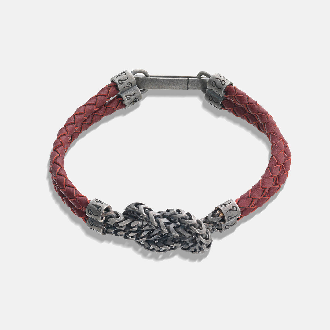 LASH Bold Marine Knot Bracelet, Red Leather-Straight View1