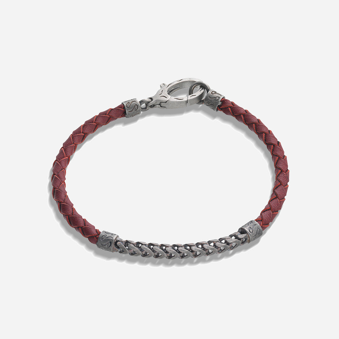 LASH Chain ID Bracelet, Red Leather-Straight View